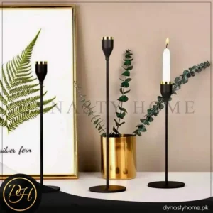 Modern Black & Gold Candle Holder Set